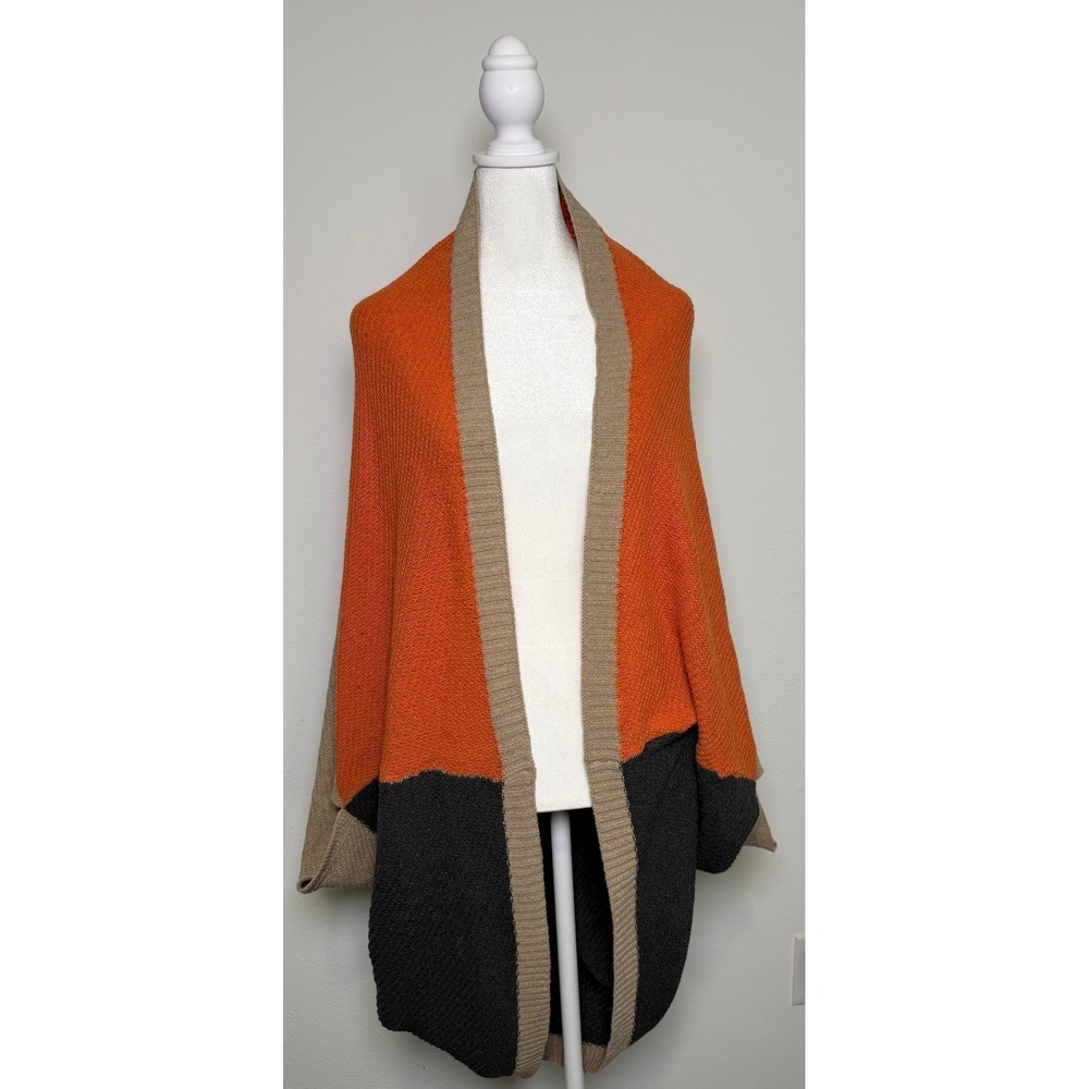 Celeste‎ Colorblock Knit Cardigan Wrap OS Rust Tan Charcoal Cozy Layering